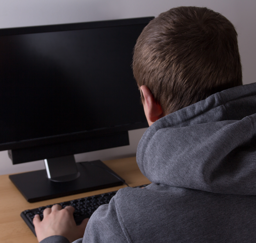 Teenagedreng ved computerskærm